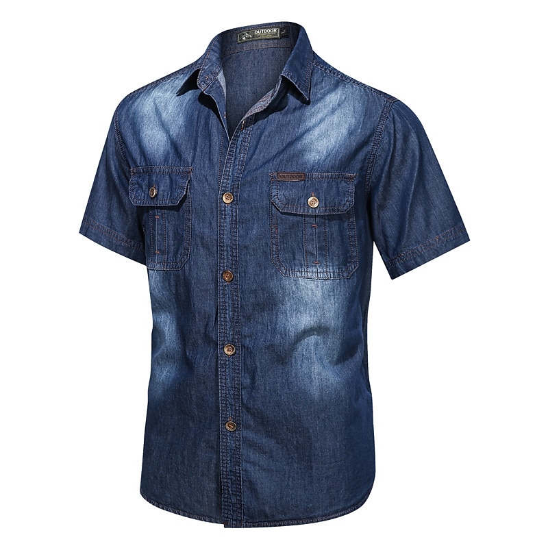 Herren Hemd Chambray-Hemd Sommerhemd Jeanshemd Knopfhemd Dunkelgray Leicht Blau Kurzarm Einfach Umlegekragen Lässig Täglich Button-Down Bekleidung Baumwolle Denim Mode Streetwear Klassisch 2025 - $25.99 –P1