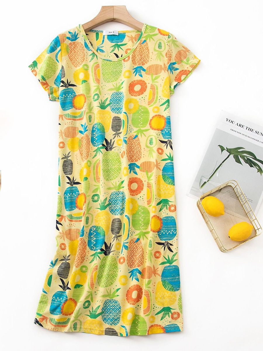 kvinners pyjamas nattkjole nattskjortekjole dyr frukt uformell komfort søt hjemmegate daglig polyester pustende rund hals kortermet sommer vår hjemmeantrekk 2025 - $23.99 –P2