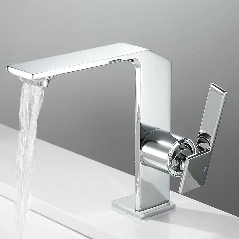 Waterfall Bathroom Sink Mixer Faucet Brass, Single Handle Washroom Basin Taps One Hole Faucets with Hot and Cold Hose, Waterfall Spout Brass Bathroom Tap Chrome Black Gold Grey 2025 - $113.99 –P12