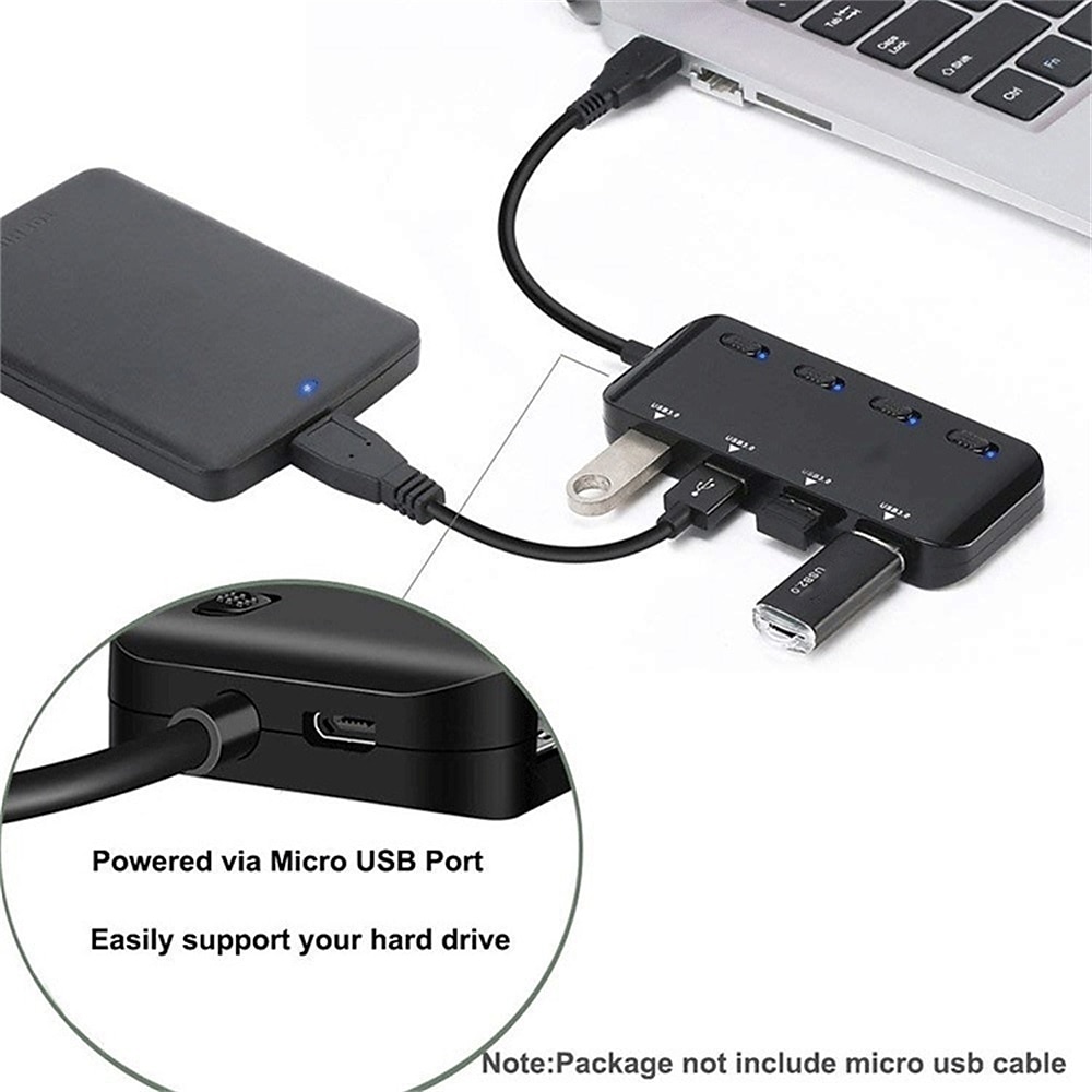 4-портовый концентратор USB 3.0 с отдельными светодиодными выключателями питания Портативный концентратор данных, совместимый с разветвителем передачи 2025 - $24.99 –P7