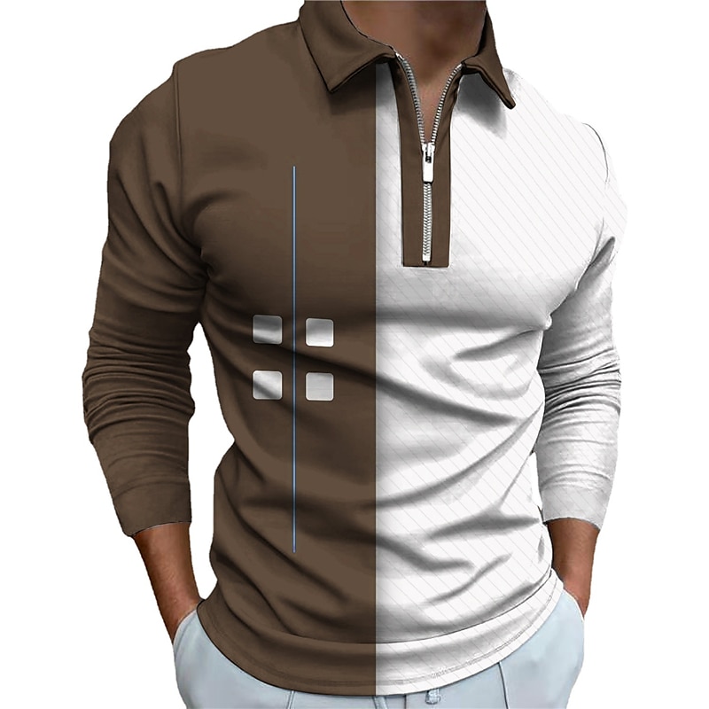 Men's Plaid Zip Polo Shirts Golf Shirt Long Sleeve Polo Shirts Collared Shirts Casual Vacation Wear Formal Wear Festival Wear 3D Print Quarter Zip Polo Blue Purple Brown 2025 - $23.99 –P3