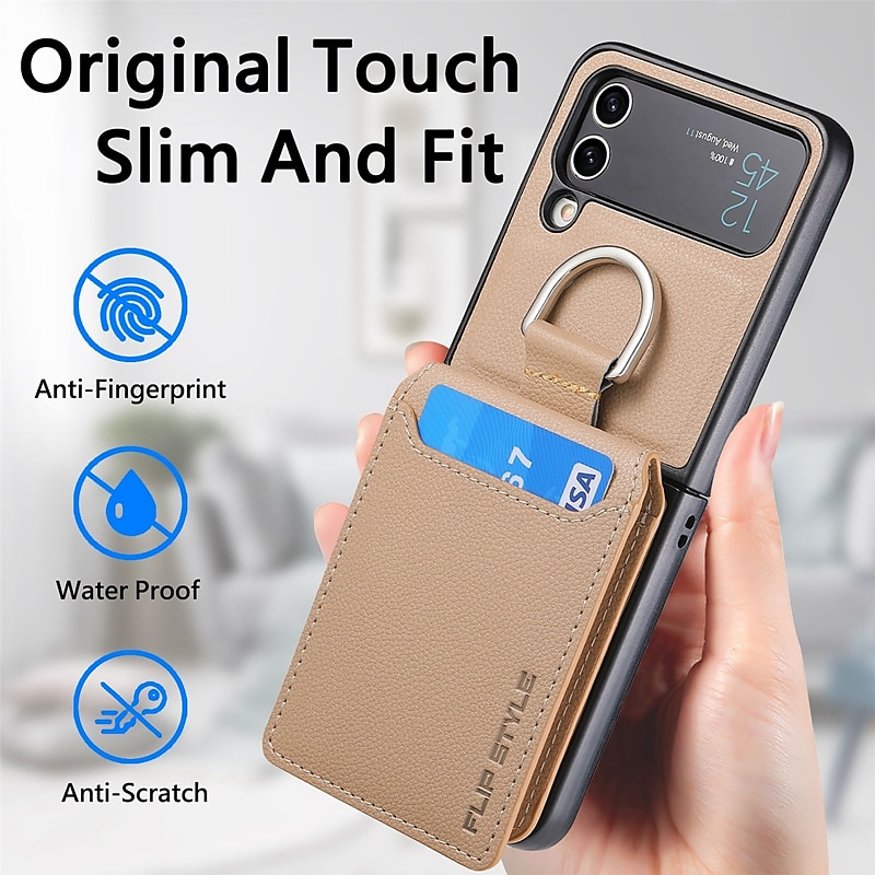 Phone Case For Samsung Galaxy Z Flip 7 Z Flip 6 Z Flip 5 Z Flip 4 Z Flip 3 Back Cover Flip With Card Holder Kickstand Solid Colored PC PU Leather 2026 - $17.99 –P14