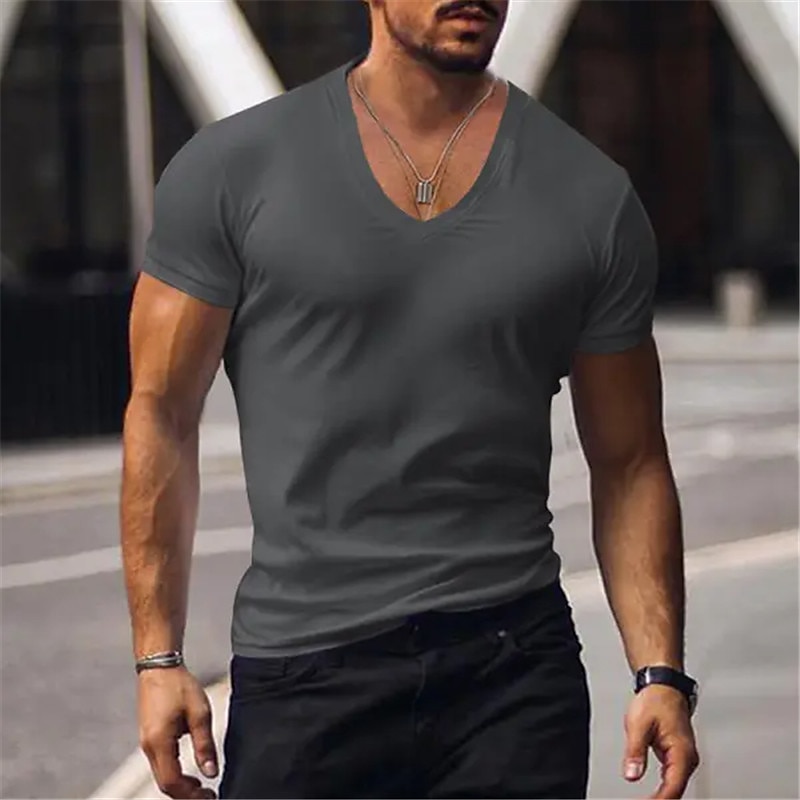 Men's T Shirt Tee Top Short Sleeves V Neck Summer Plain Fashion Designer Basic Vacation Street Going out Black White Red Top Tee for Men 2025 - $14.99 –P5