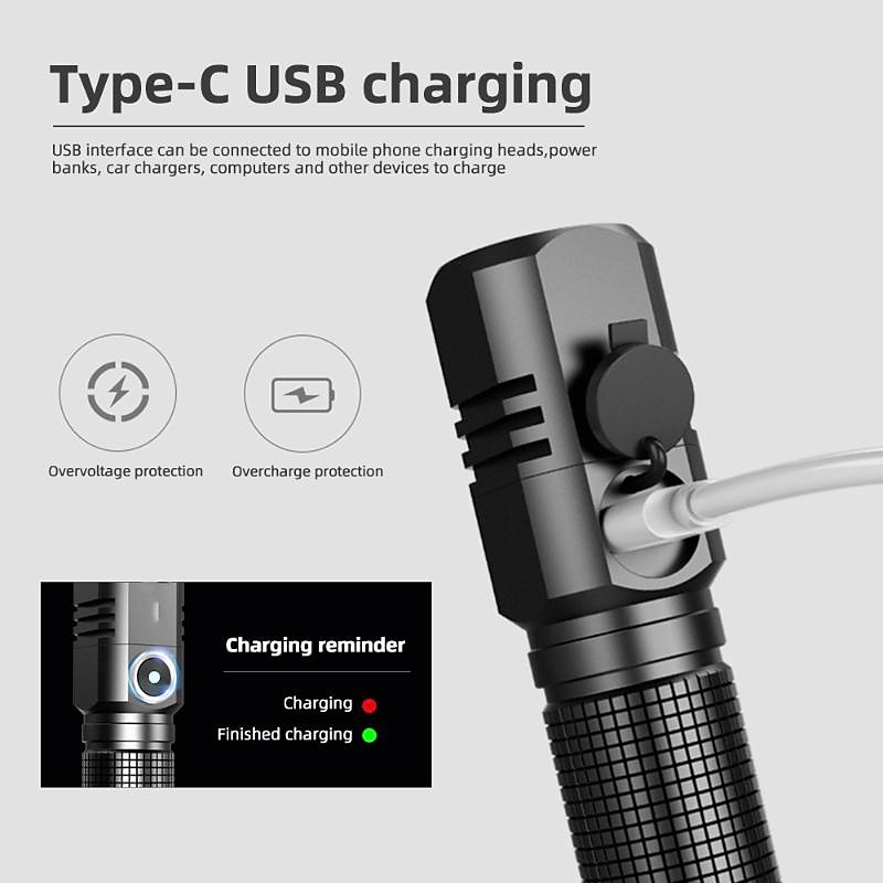 2025年 Xhp50 強力な LED 懐中電灯 1500lm 3 モード USB C 充電式ミニ懐中電灯トーチランプ軍事キャンプ懐中電灯はワンクリックで閉じることができます  コレクション – $20.99 –P3