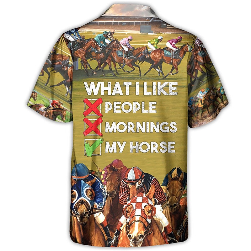 Kentucky Derby Herre Hest Øl Hesteveddeløp Skjorte Hawaii skjorte Skjorte med knapper Kortermet Sport Mote Gatemote utendørs Avslappet Hawaiisk Sommer Vår cubansk krage Trykt mønster Morsomme 2025 - $24.99 –P2