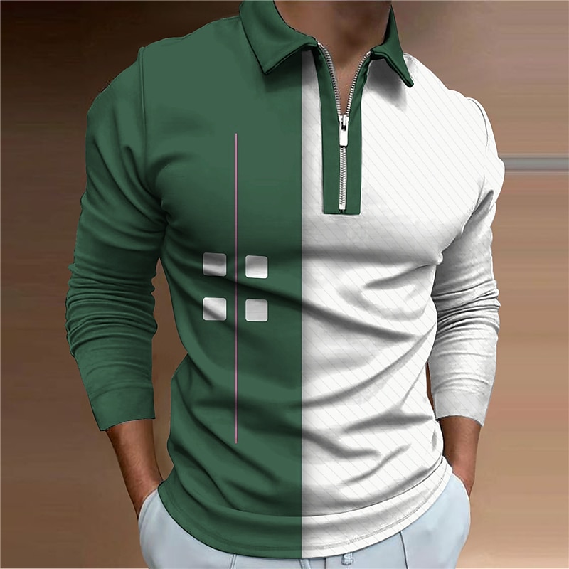 Men's Plaid Zip Polo Shirts Golf Shirt Long Sleeve Polo Shirts Collared Shirts Casual Vacation Wear Formal Wear Festival Wear 3D Print Quarter Zip Polo Blue Purple Brown 2025 - $23.99 –P1