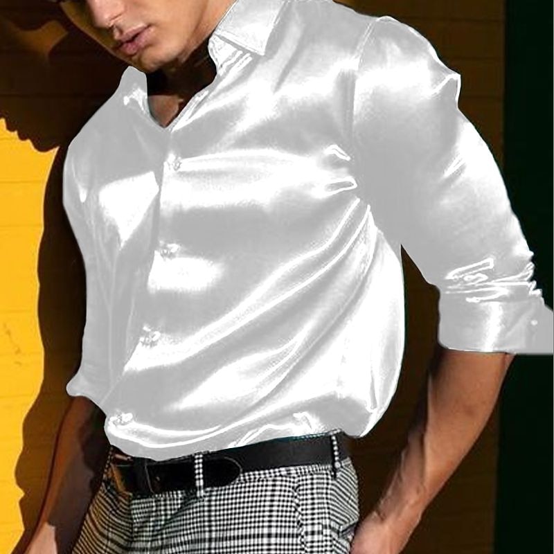 Per uomo Camicia Camicia in raso Maglietta informale Camicia con bottoni Liscio Matrimonio Da mare Nero Bianco Blu Rosso Manica lunga Bavero Primavera estate Abbigliamento del 2025 a $25.99 –P3