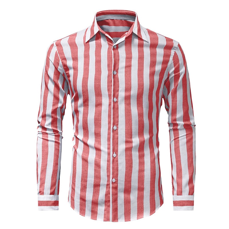 Herren Hemd Sommerhemd Freizeithemd Strandhemd Knopfhemd Gestreifte Hemden Schwarz Rote Blau Grün Grau Langarm Gestreift Großvaterkragen Kragen Urlaub Täglich Druck Bekleidung Polyester Mode Lässig 2025 - $25.99 –P7