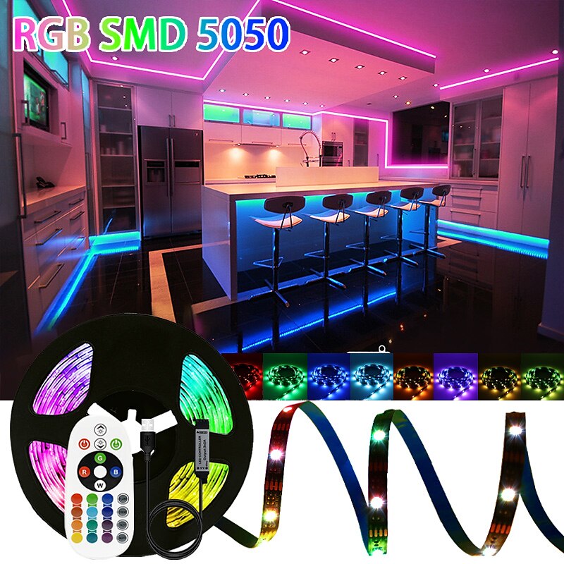 USB 5M RGB LED Strip Light with 24 Keys Remote Control Back Light 5050 SMD RGBIC LED Strip Light for Bedroom Home TV Back Light DIY Decor 2025 - $16.49 –P1