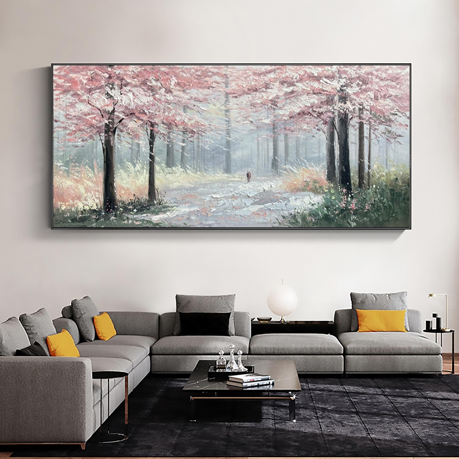 handgjord oljemålning duk väggkonst dekor original rosa trädmålning abstrakt skogslandskapsmålning för heminredning med sträckt ram/utan inre rammålning 2025 - $175.99 –P1