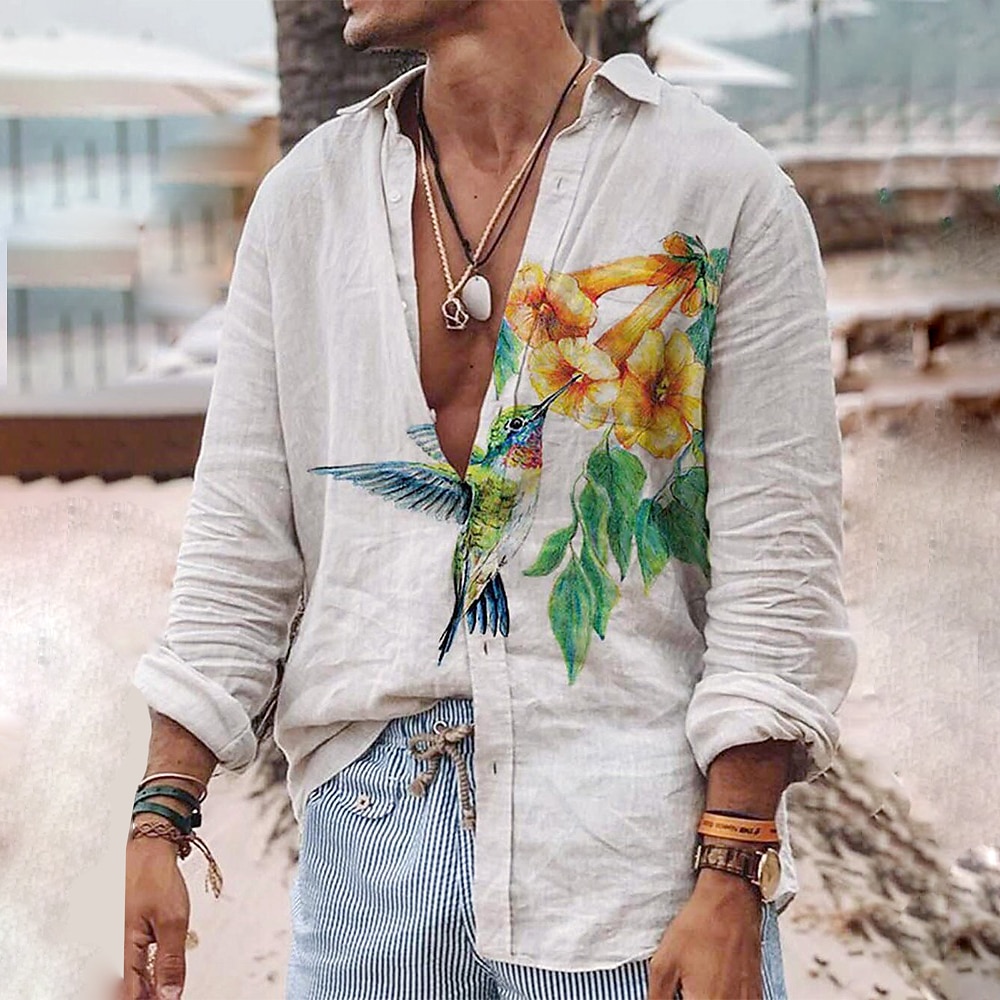 Herren Schmetterling Hemd Hawaiihemd Sommerhemd Aloha-Shirt Langarm Hemd Umlegekragen Modisch Strassenmode Designer Outdoor Strasse Casual Weiß Gelb Grün S M L 2025 - $26.99 –P6