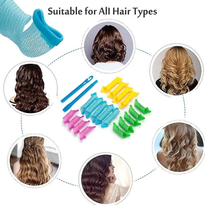 Heatless Curls.18 Pack...Magic Spiral Hair Curlers Set No Heat Hair Rollers Heatless Hair Curlers For Long/Short Hair Wave Hair Curlers Perm Kit.DIY Hairstyle Tools For Women Girls. Hair Accessories 2025 - $16.49 –P2