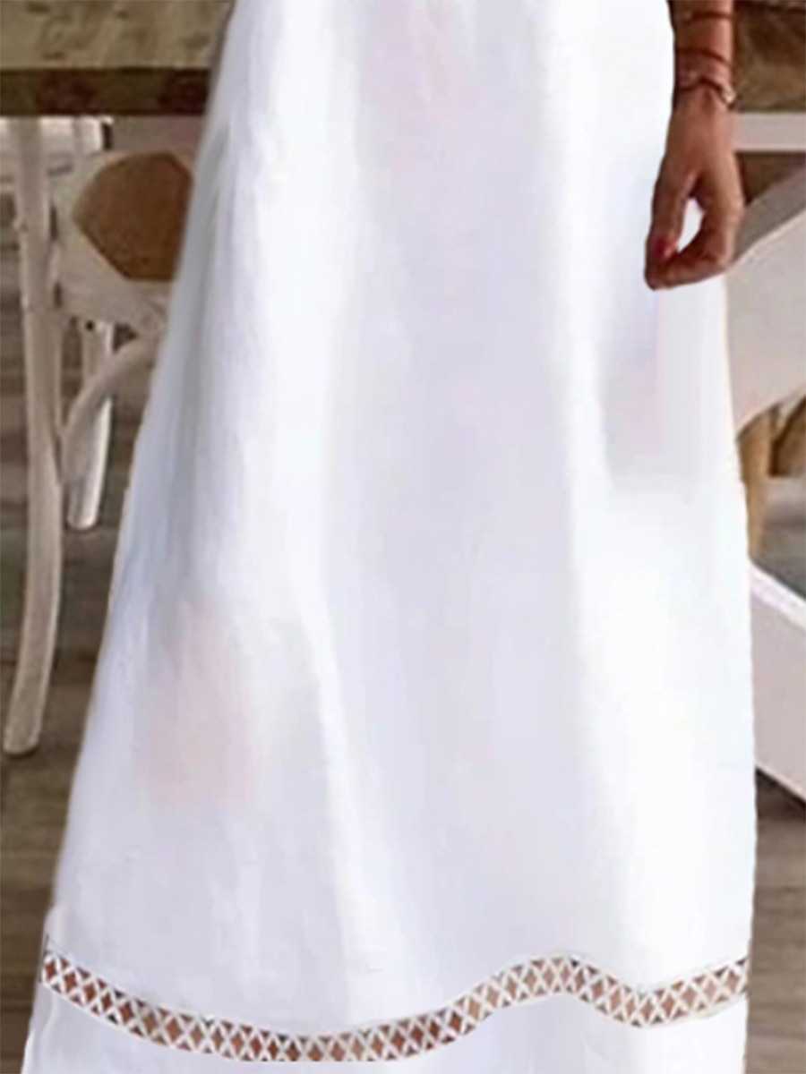 Women's Cotton Linen Dress Casual Dress Maxi long Dress Cotton And Linen Modern Casual Outdoor Vacation V Neck Patchwork Short Sleeve Summer Spring 2023 Regular Fit White Pure Color S M L XL 2XL 2023 - US $37.99 –P3