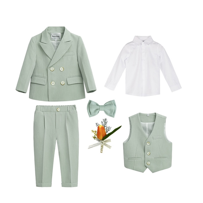 4 szt. 5 korzeni Garnitur dla małego drużby Dla chłopców Dzieci W kant Formalny garnitur Garnitur / marynarka Koszula i spodnie Codzienny Moda Codzienny Jednokolorowe Rumiany róż Niebieski Zielony 2025 - $56.99 –P1