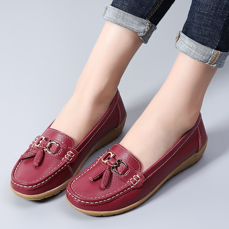 Dame Flate sko Slip-Ons Store størrelser Klassiske Loafers Myke sko Arbeid Daglig Vandring Helfarge Sommer Flat hæl Kvadratisk Tå Fritid minimalisme Fuskelær PU Tøfler Lyseblå Vin Svart 2025 - $29.99 –P16