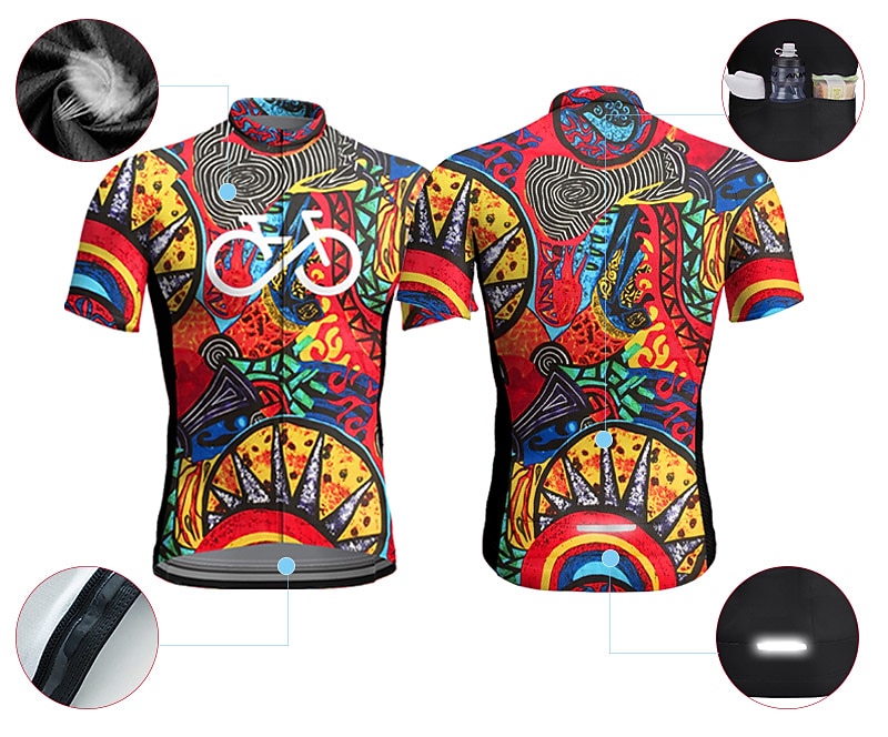 Per uomo Maglia da Ciclismo Grafico Boho Manica Corta Bicicletta Maglia Top con 3 tasche posteriori Mountain Bike MTB Ciclismo su strada Asciugatura Rapida Strisce Riflettenti Tasca Posteriore del 2026 a $30.99 –P3