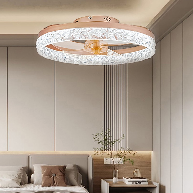 ventilatori a soffitto a led con luci lampadari di cristallo dimmerabili con telecomando 20 "lampada da soffitto a incasso lampadario in metallo camera da letto soggiorno del 2025 a $331.09 –P2