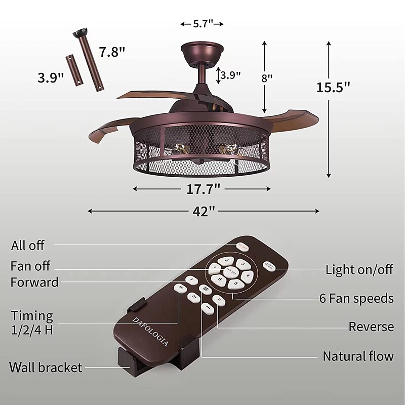 Ventiladores de teto com luzes 5 luzes 19,5" reguláveis design retro luzes de teto estilo artístico de metal estilo moderno novidade acabamentos pintados preto 85-265v de 2025 por $359.99 –P6
