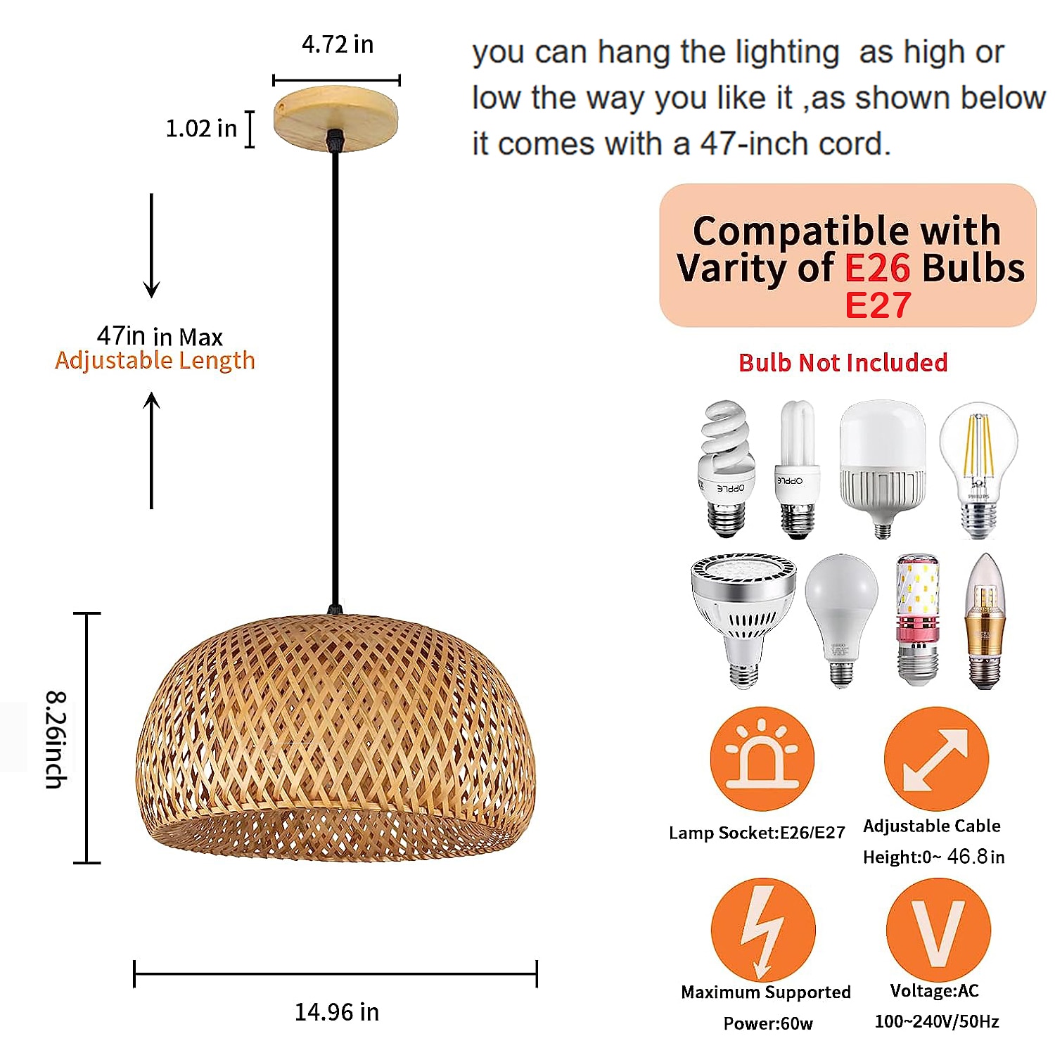 Creative Handmade Bamboo Weaving Natural Wind Ceiling Chandelier E27/E26 Base Ceiling Lighting Hanging Lamp Suitable for Study Coffee Shop Restaurant Rar AC110V AC220V 2026 - $151.99 –P4