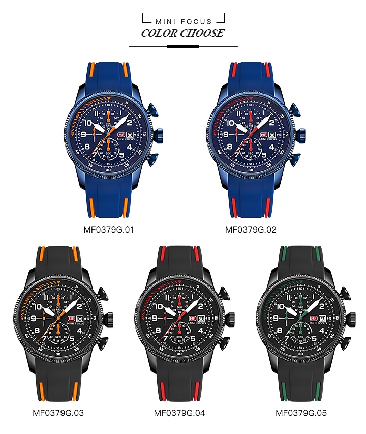 MINI FOCUS Men Quartz Watch Large Dial Outdoor Fashion Business Luminous Three Time Zones Calendar Waterproof Silicone Watch 2026 - $45.99 –P2