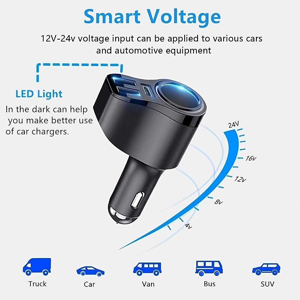 Usb Splitter For Car, 4 In 1 USB C Car Charger, 36W Multi USB Cigarette Lighter Adapter Socket Splitter With 3 USB Ports,12V/24V Dual USB Type C PD Fast Car Charger Adapter 2025 - $31.99 –P6