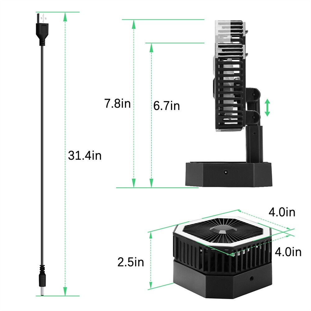 Складной мини-вентилятор WAZA с USB – регулируемая высота и угол светодиодный фонарь личный перезаряжаемый вентилятор для поездок и офиса 2025 - $17.99 –P7