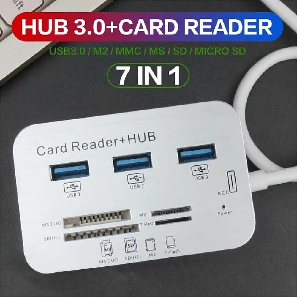 7-in-1 kaartlezer met 3 poorten usb 3.0 snelle externe geheugenkaartlezer ingebouwde msmicro sdsd/mmcm2tf kaartsleuven abs adapter van aluminiumlegering stonego computerrandapparatuur compatibel met 2025 - $14.99 –P1