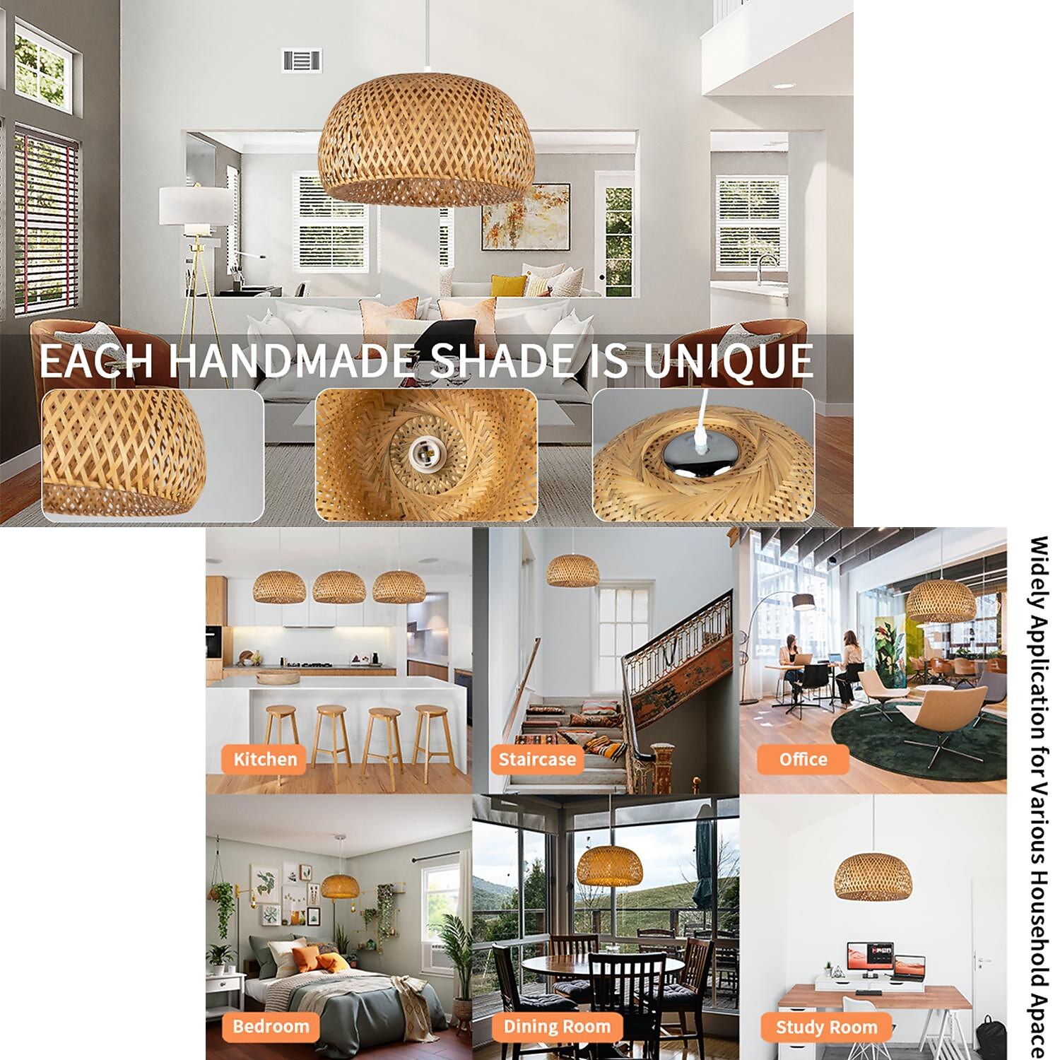 Creative Handmade Bamboo Weaving Natural Wind Ceiling Chandelier E27/E26 Base Ceiling Lighting Hanging Lamp Suitable for Study Coffee Shop Restaurant Rar AC110V AC220V 2026 - $151.99 –P12