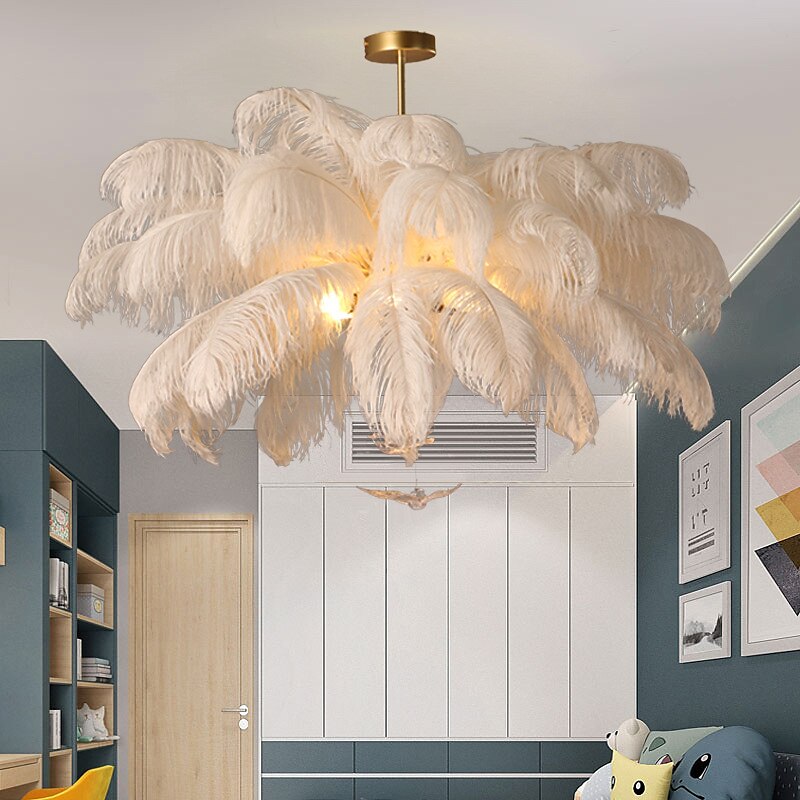 lampadario a sospensione a led splendido extra large 70cm 6 luci bianco bouquet di piume di struzzo lampada a sospensione romantico apparecchio di illuminazione montato per camera da letto ristorante del 2025 a $599.99 –P7
