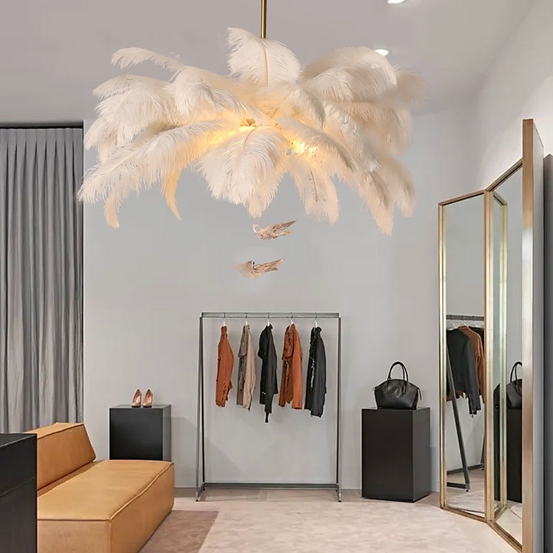 lampadario a sospensione a led splendido extra large 70cm 6 luci bianco bouquet di piume di struzzo lampada a sospensione romantico apparecchio di illuminazione montato per camera da letto ristorante del 2025 a $599.99 –P3