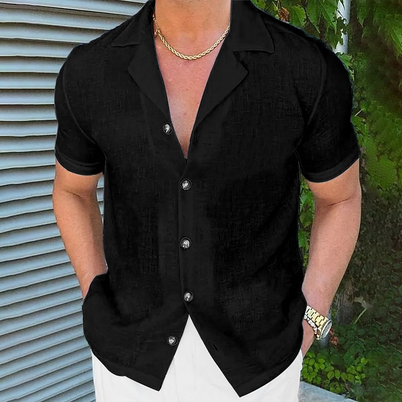 Per uomo Camicia Camicia di lino Camicia Estiva Abbigliamento da spiaggia Camicia con Bottoni Semplice Vacanza Casuale Nero Bianco Rosa Blu Manica Corta Collo Camp Estate Abbigliamento del 2026 a $21.99 –P11