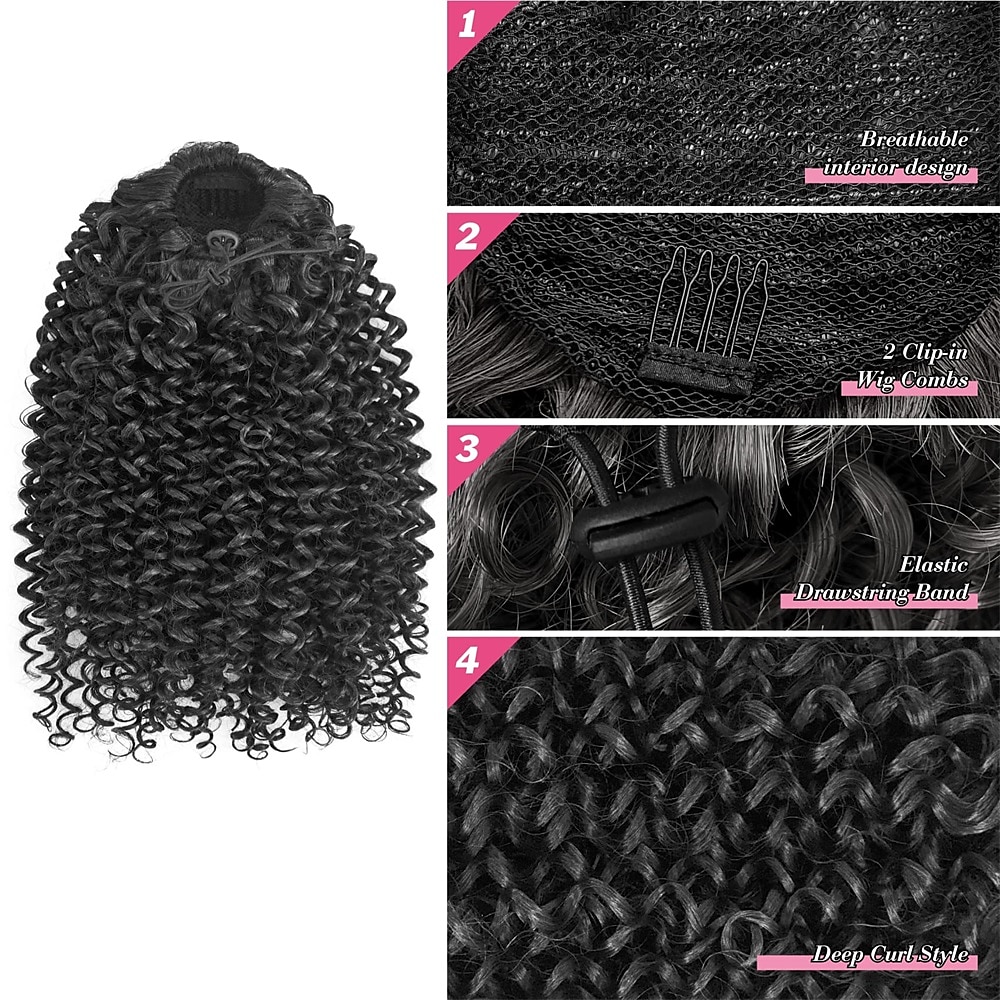 Deep Curly Drawstring Ponytail Extension for Black Women Afro Kinky Curly Pony Tail Hair Piece Synthetic Hair Extensions With 2 Clips 14 Inches 2025 - $20.99 –P6