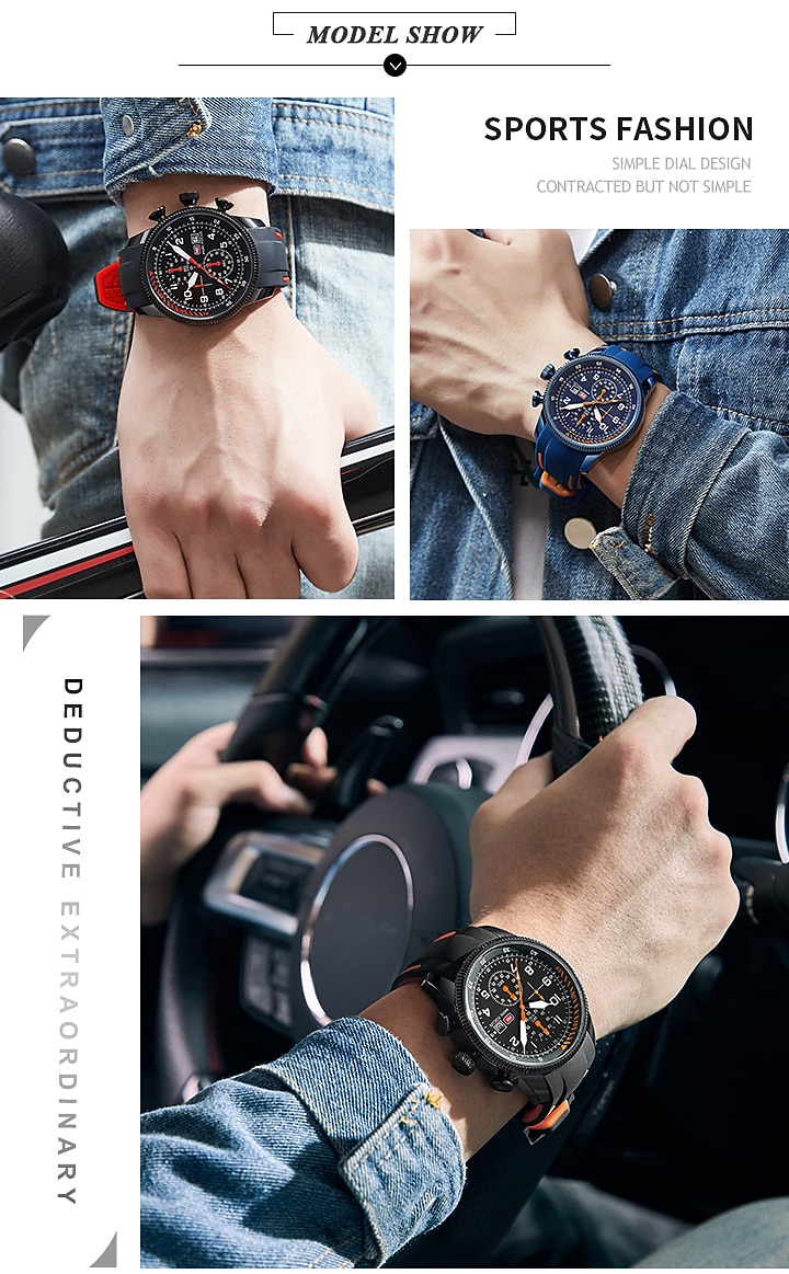 MINI FOCUS Men Quartz Watch Large Dial Outdoor Fashion Business Luminous Three Time Zones Calendar Waterproof Silicone Watch 2026 - $45.99 –P6