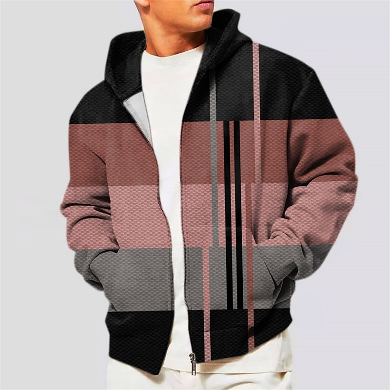Men's Color Block Graphic Prints Hoodie Hoodies Sweatshirt Full Zip Hoodie Long Sleeve Hooded Sweatshirt Hooded Streetwear 3D Print Sports & Outdoor Daily Sports Red Blue Zipper Print Spring & Fall 2025 - $30.99 –P4