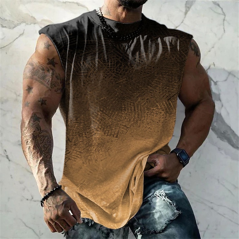 Herr Grafisk Lutning Linne Ärmlös T-shirt för män T-shirt i dubbel färg Ärmlös Remmar T-shirt 3D-tryck Rund hals Skjorta Mode Designer Muskel Dagligen Sport Gym Gul Blå Purpur Vår & sommar Kläder S M 2025 - $14.99 –P2