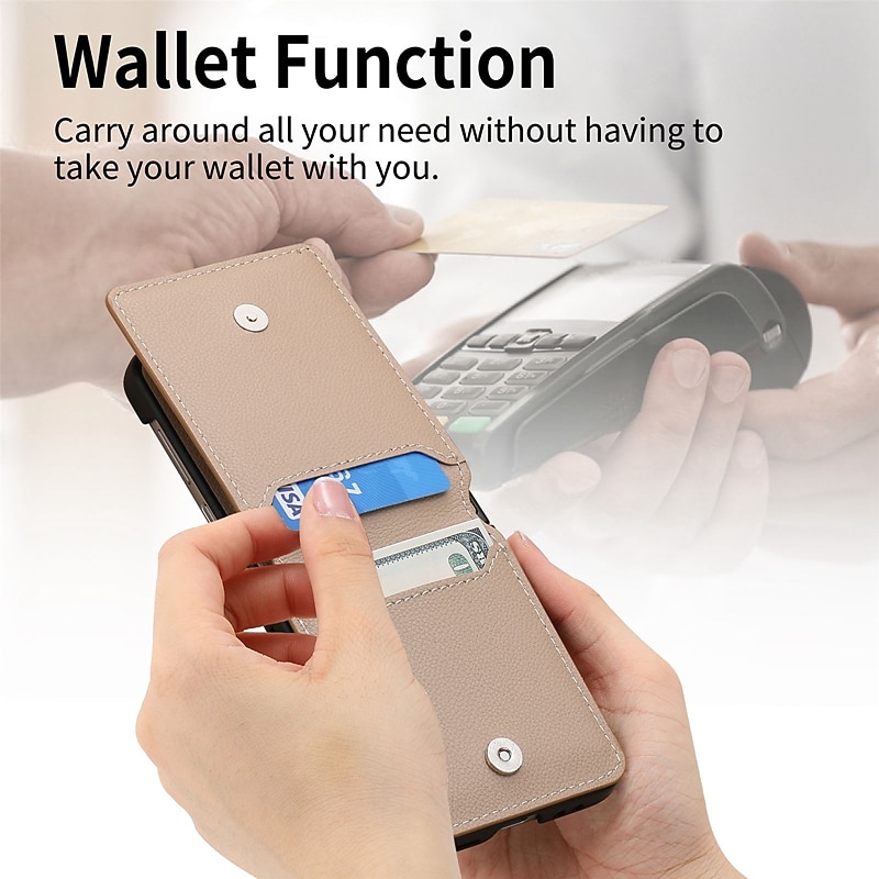 Phone Case For Samsung Galaxy Z Flip 7 Z Flip 6 Z Flip 5 Z Flip 4 Z Flip 3 Back Cover Flip With Card Holder Kickstand Solid Colored PC PU Leather 2026 - $17.99 –P16