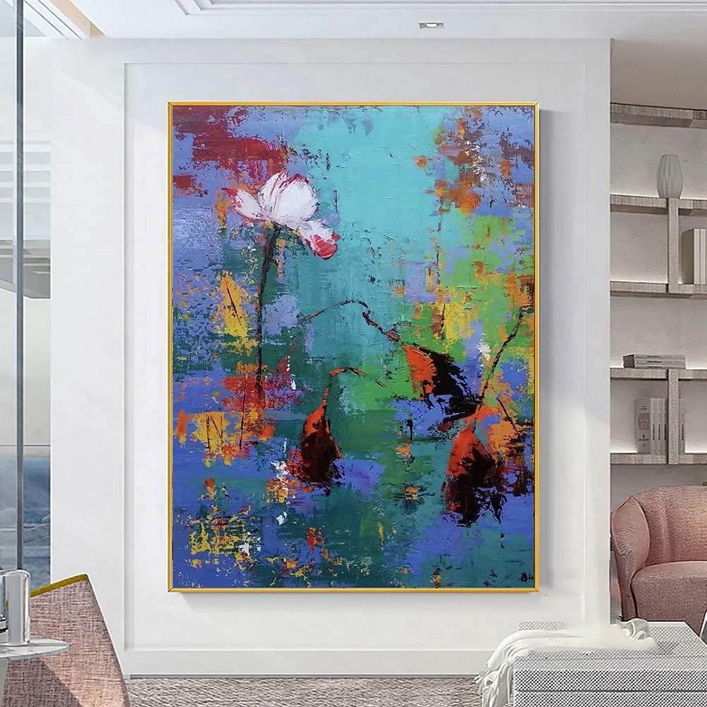 Handmade Oil Painting Canvas Wall Art Decoration Modern Abstract Textured Lotus Flowers for Home Decor Rolled Frameless Unstretched Painting 2025 - $100.99 –P4