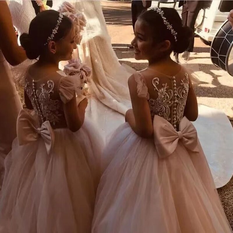Flower Girl Dress Girls' First Communion Dress Party Dress Performance Wedding Party Princess Sweet Mesh Solid Color Sleeveless Crew Neck White Champagne 2-12 Years 2025 - $65.99 –P8