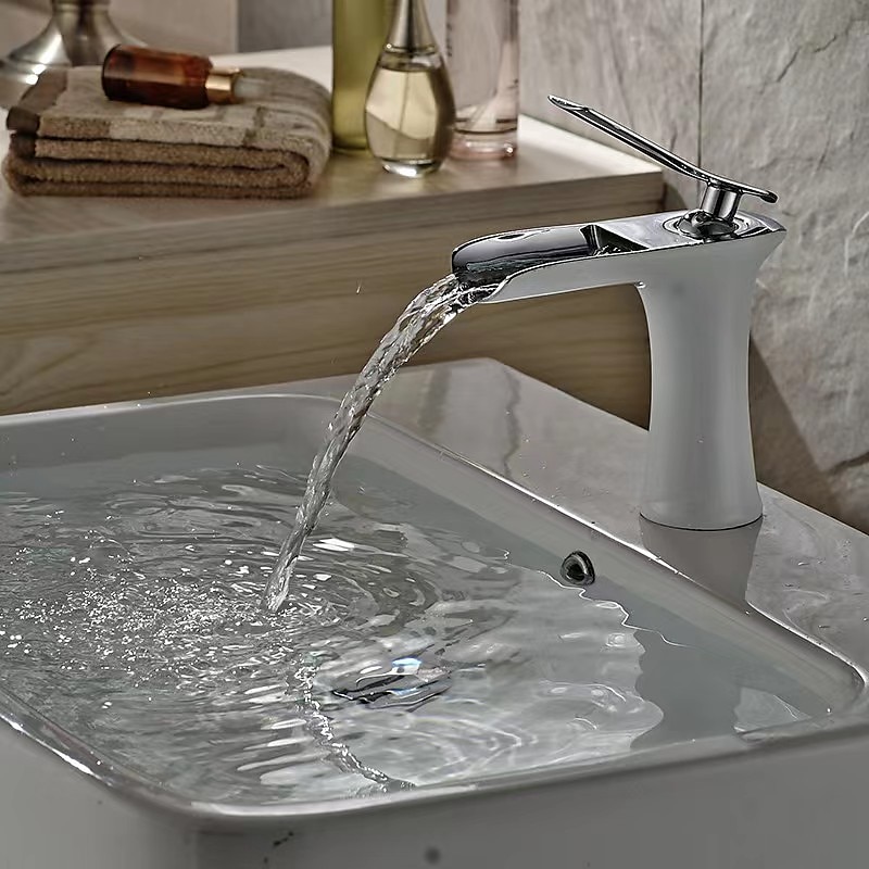 Waterfall Bathroom Sink Mixer Faucet 4.7" Spout, Mono Wash Basin Single Handle Basin Taps Washroom with Hot and Cold Hose, Monobloc Vessel Water Brass Tap Deck Mounted 2025 - $89.99 –P18
