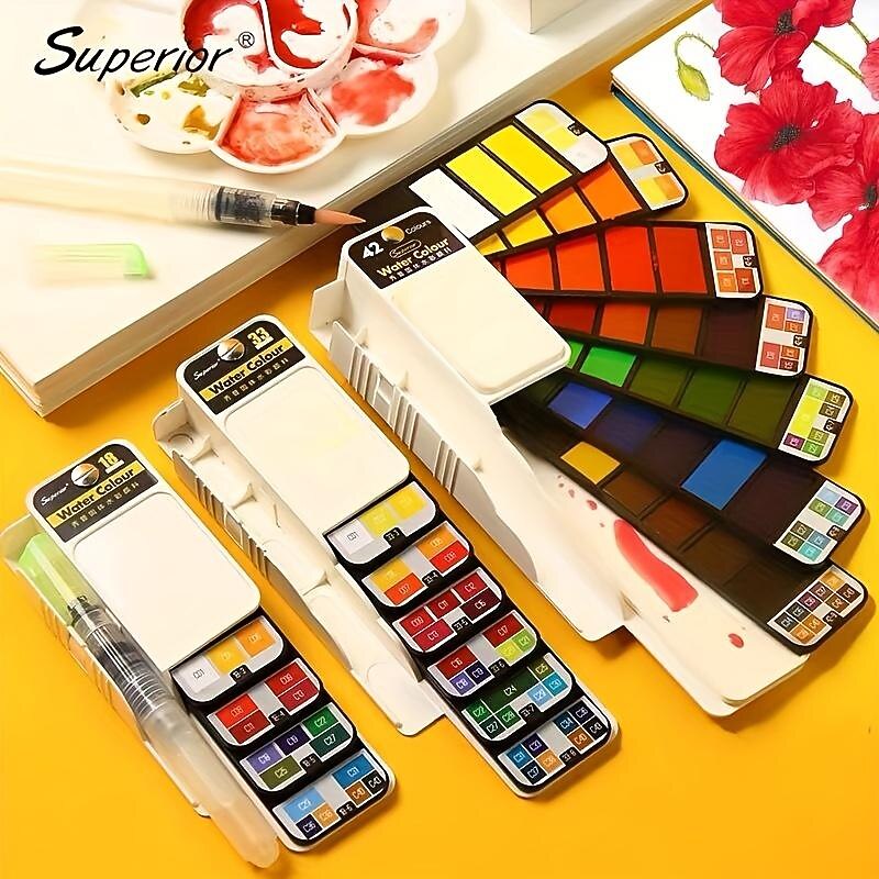 peinture aquarelle solide en forme d'éventail de couleur supérieure 18/25/33/42 ensemble d'outils de peinture aquarelle sécurité des enfants peinture aquarelle lavable non toxique mini fournitures de peinture de voyage portables de 2026 ? $18.49 –P1