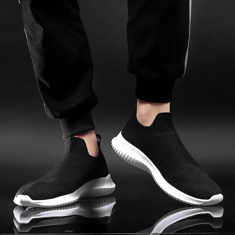 Men's Shoes Loafers & Slip-Ons Plus Size Flyknit Shoes Running Walking Casual Daily Knit Tissage Volant Breathable Loafer Black and White Black White Spring Fall 2025 - $42.99 –P2