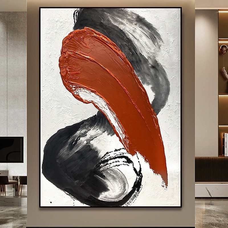 handgemaakt handgeschilderd olieverfschilderij muur modern abstract wit rood canvas schilderij woondecoratie decor opgerold canvas geen frame ongespannen 2025 - $141.99 –P2