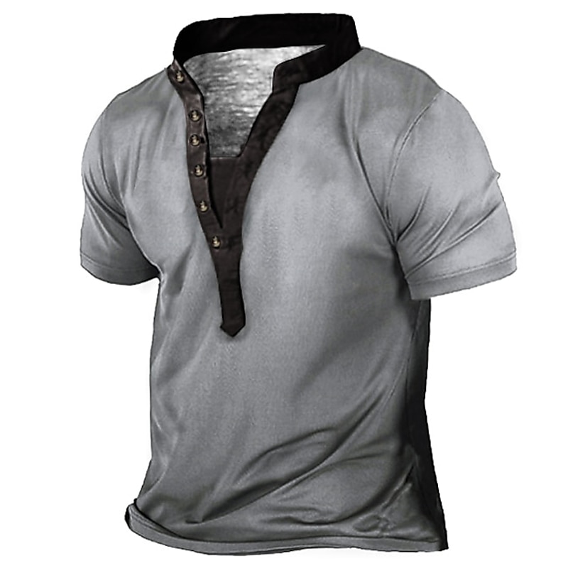 Herr Plusstorlekar Stor lång T-shirt T-shirts Hög krage Blå Grön Grå Kort ärm Utomhus Utekväll Button-Down Slät Kläder Bomullsblandning Streetwear Stylish Ledigt 2025 - $23.99 –P3