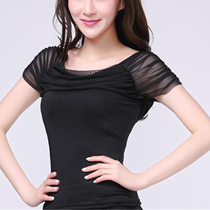 Latijnse dans Ballroomdansen Sportkleding Top Geplooid Pure Kleur Gesplitst Dames Prestatie Opleiding Korte mouw Netstof Melkvezel 2025 - $30.99 –P1