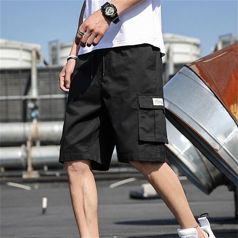 Men's Cargo Shorts Summer Shorts Drawstring Elastic Waist Multi Pocket Plain Comfort Wearable Casual Daily Holiday Sports Fashion ArmyGreen Black 2025 - $15.49 –P2