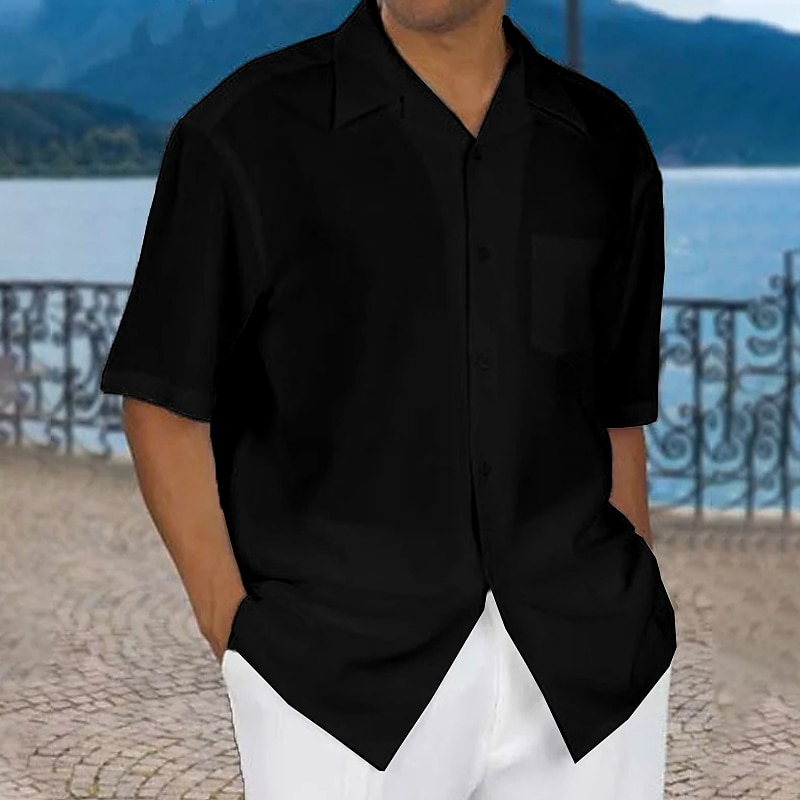 Bărbați Cămașă Cămașă de vară Cămașă casual Cămașă de plajă Camașă cu nasturi Negru Alb Albastru piscină Trifoi Kaki Manșon scurt Simplu Răsfrânt Vacanță Stradă Buzunar frontal Îmbrăcăminte Bumbac 2025 - $21.99 –P5