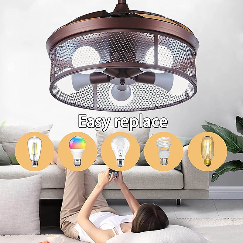 Ventiladores de teto com luzes 5 luzes 19,5" reguláveis design retro luzes de teto estilo artístico de metal estilo moderno novidade acabamentos pintados preto 85-265v de 2025 por $359.99 –P8
