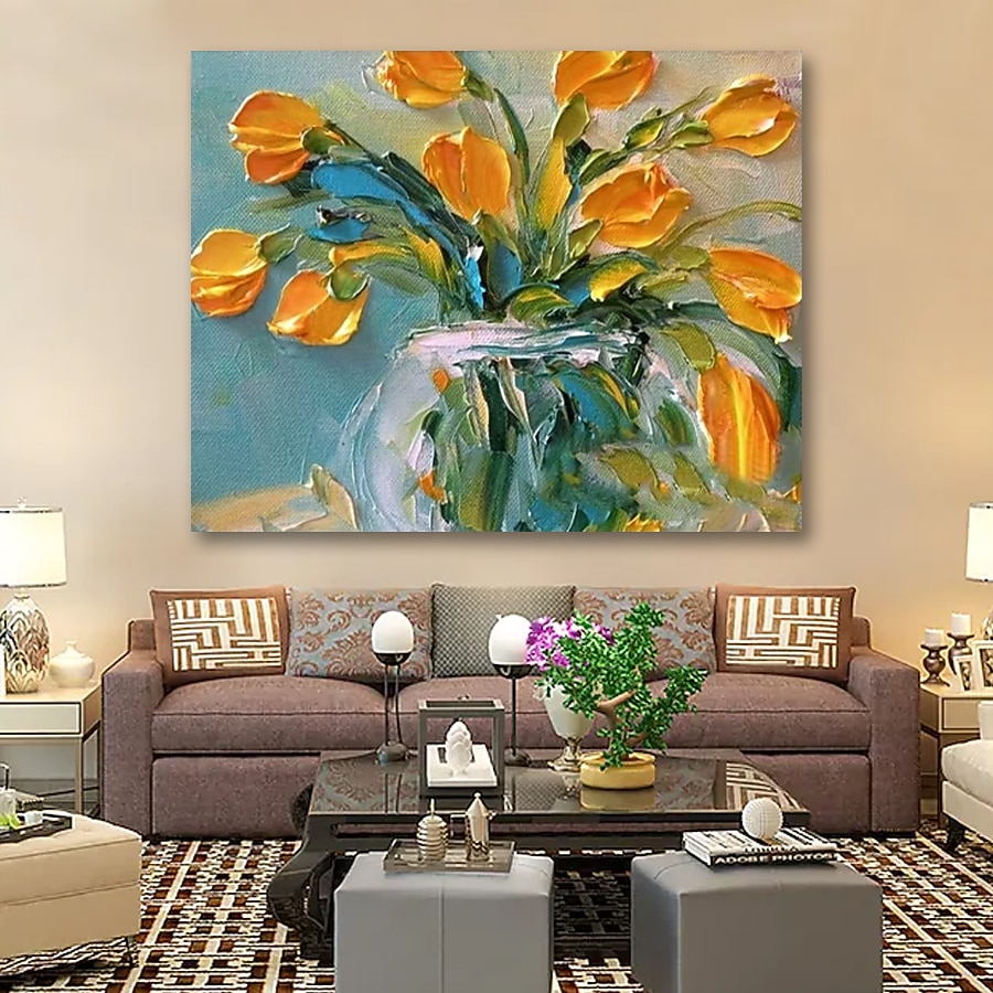 öljymaalaus käsinmaalattu asetelma kukka / kasvitieteellinen nykyaikainen venytetty kangas venytetyllä kehyksellä 2026 - $188.99 –P5