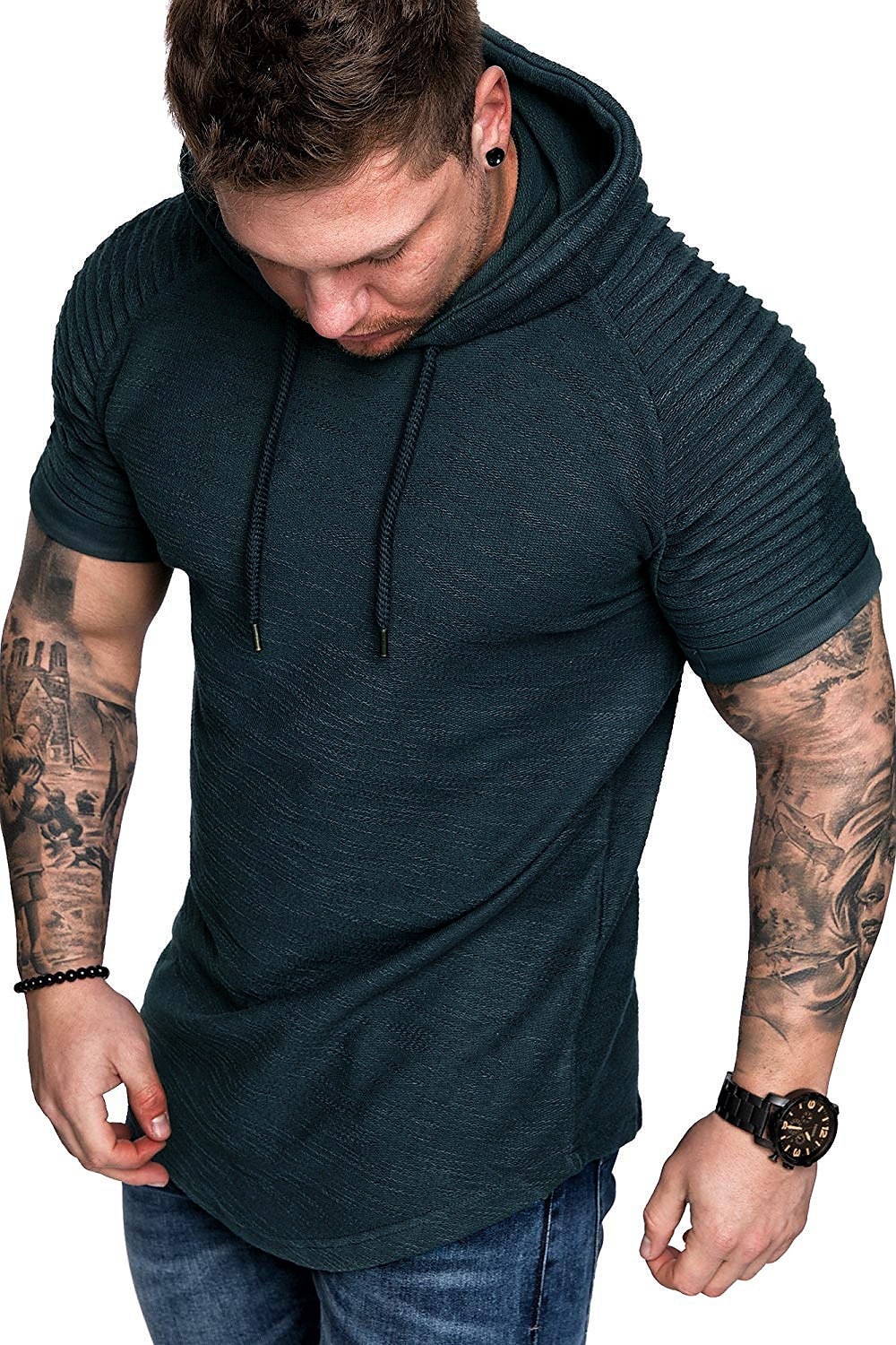 Hombre Camiseta Camiseta superior Mangas cortas Con Capucha Verano Plano delgado plisado Moda Deportes Básico Vacaciones Calle Noche Negro Blanco Azul Marino Camiseta superior para hombre 2025 - $16.99 –P13