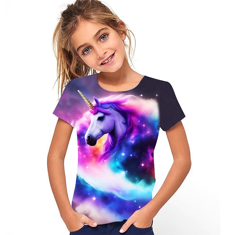 Kinderen Voor meisjes T-shirt Grafisch Buiten 3D-afdrukken Korte mouw Ronde hals Actief 7-13 jaar Zomer Meerkleurig Blozend Roze Rood 2026 - $10.99 –P4